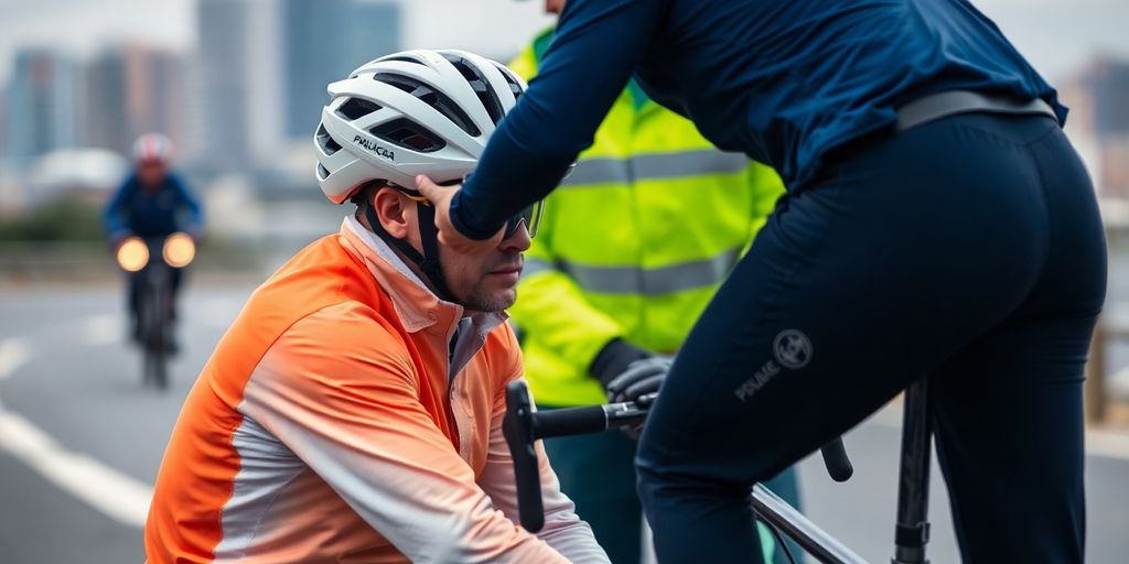 Cyclist getting medical treatment after an accident.